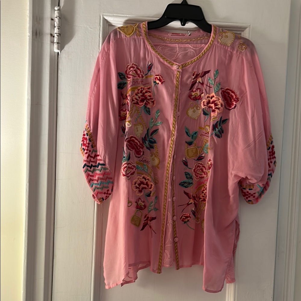 Pink Embroidered Women's Top
